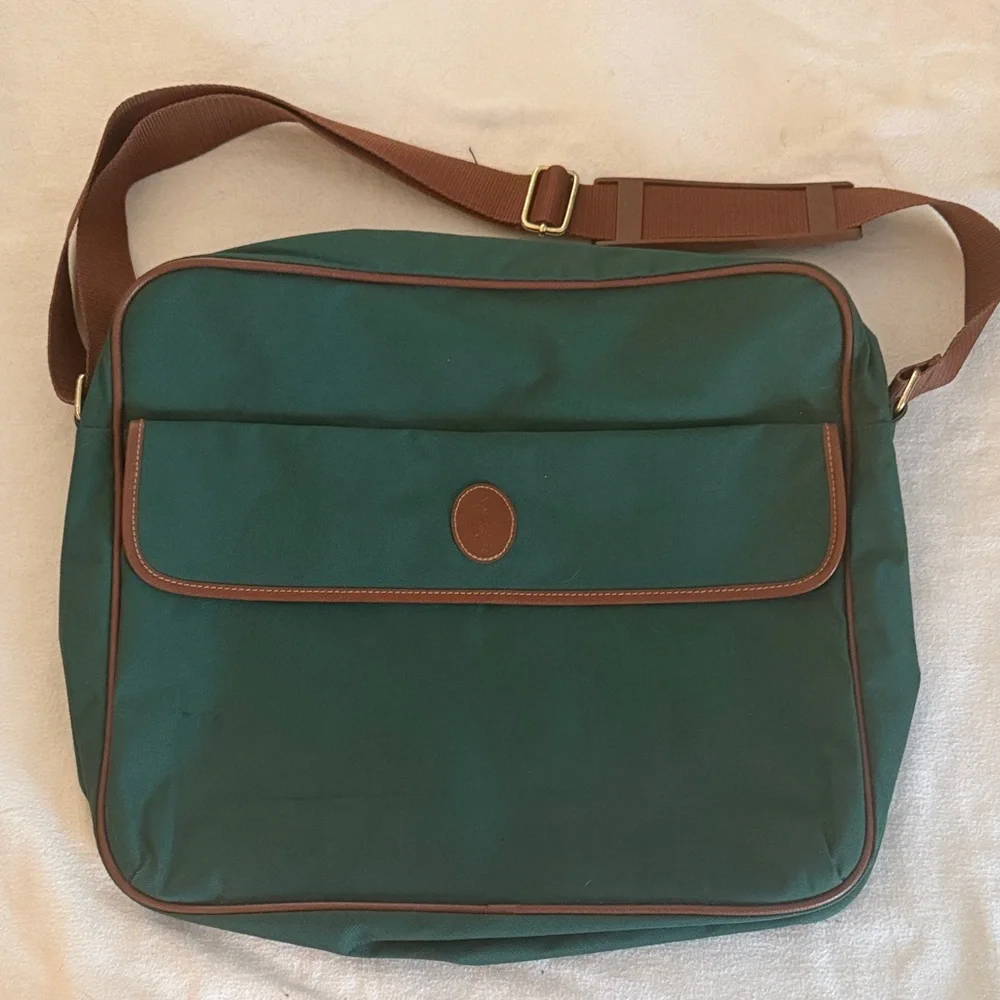 Ralph Lauren Forest Green and Chestnut Messenger Bag Clean Condition